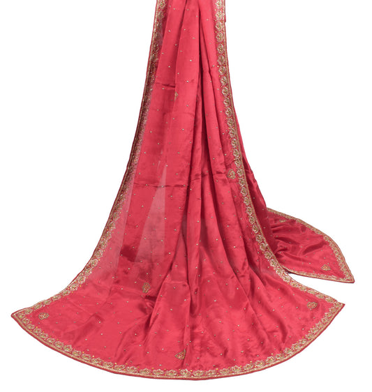 Sushila Vintage Maroon Pure Chiffon Dupatta GlassBeads Embellish Long Stole Wrap