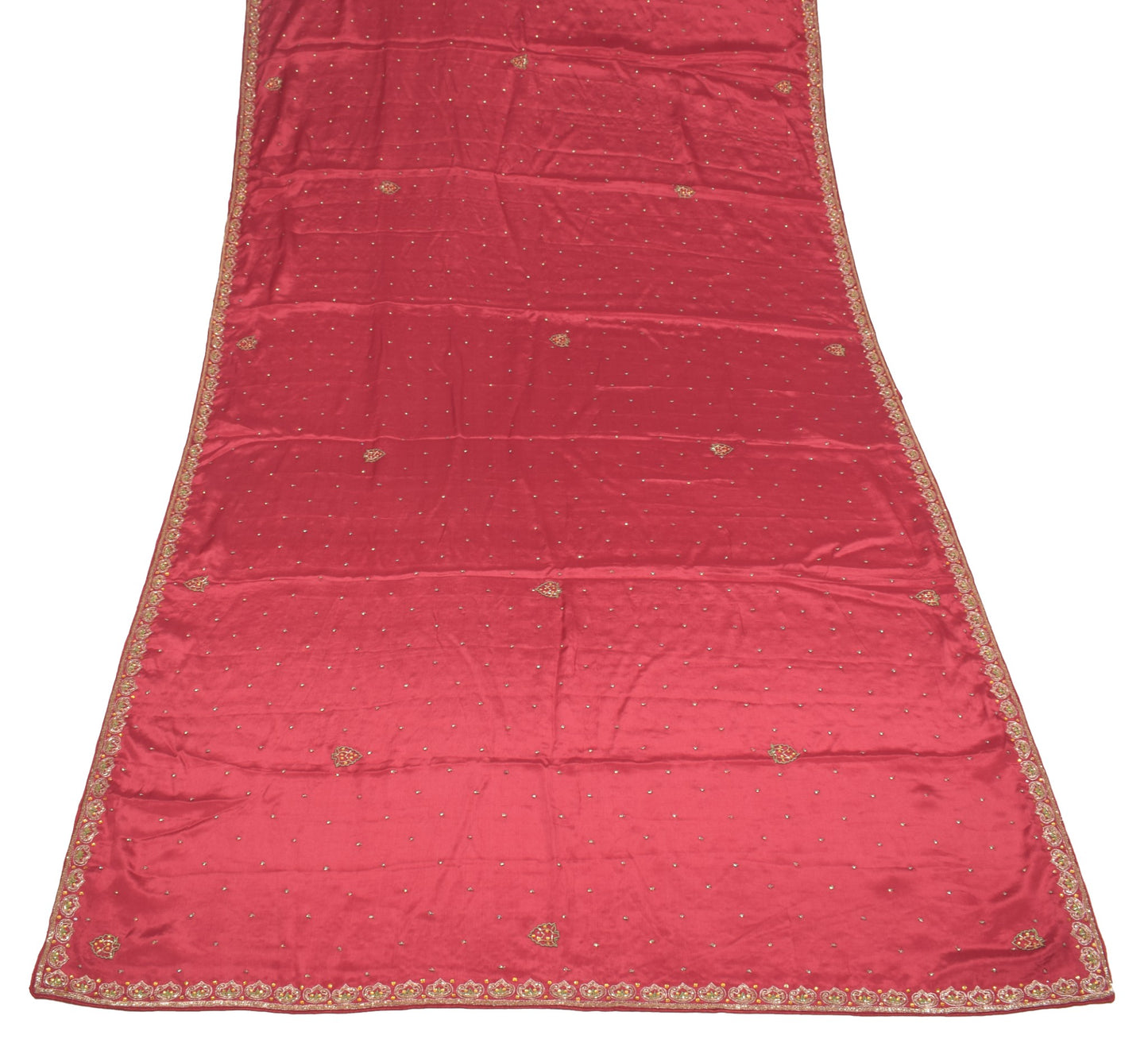 Sushila Vintage Maroon Pure Chiffon Dupatta GlassBeads Embellish Long Stole Wrap
