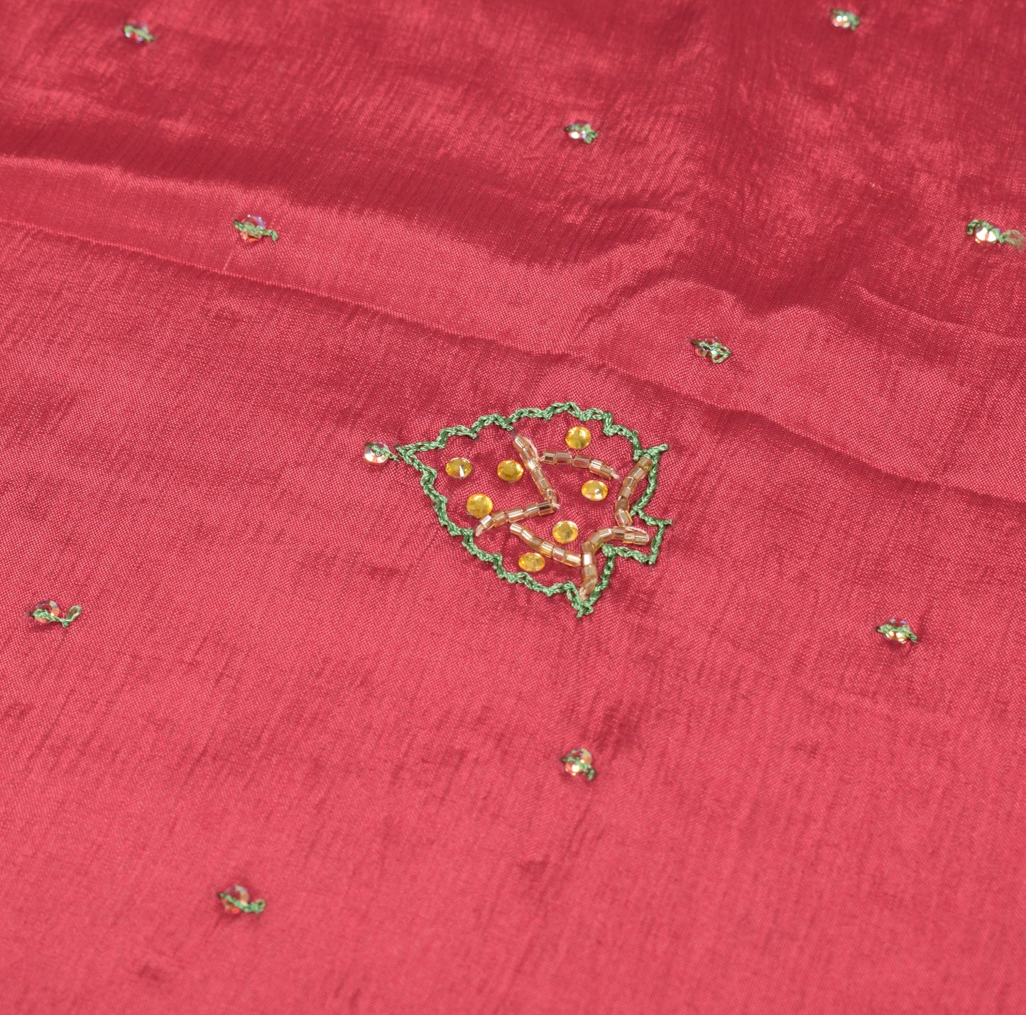 Sushila Vintage Maroon Pure Chiffon Dupatta GlassBeads Embellish Long Stole Wrap