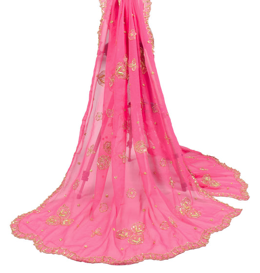 Sushila Vintage Pink Cutwork Dupatta Zari Embroidered Art Georgette Long Stole
