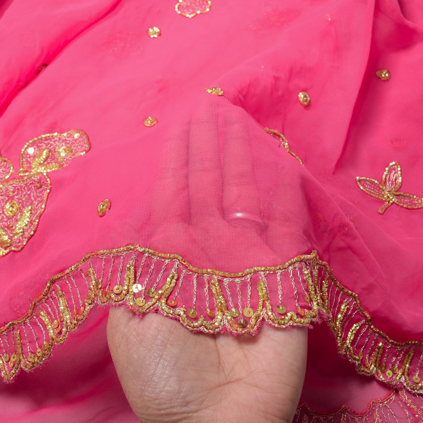 Sushila Vintage Pink Cutwork Dupatta Zari Embroidered Art Georgette Long Stole