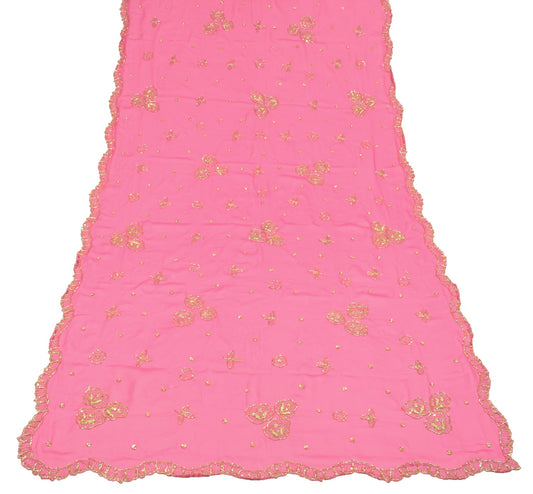 Sushila Vintage Pink Cutwork Dupatta Zari Embroidered Art Georgette Long Stole