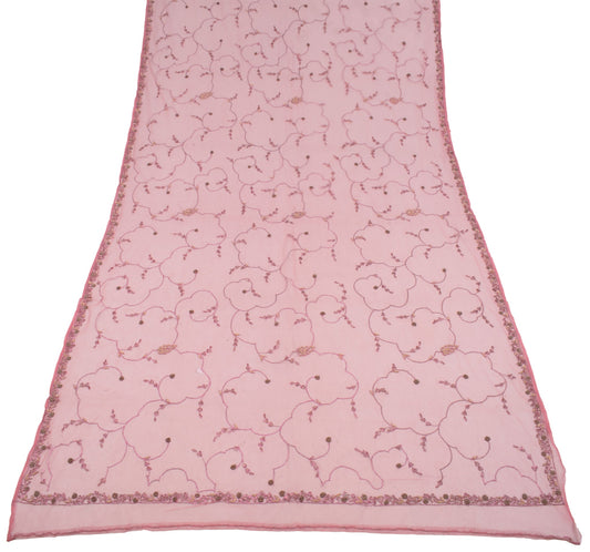 Sushila Vintage Pink Net Mesh Dupatta Hand Beaded Zardozi Wedding Long Stole