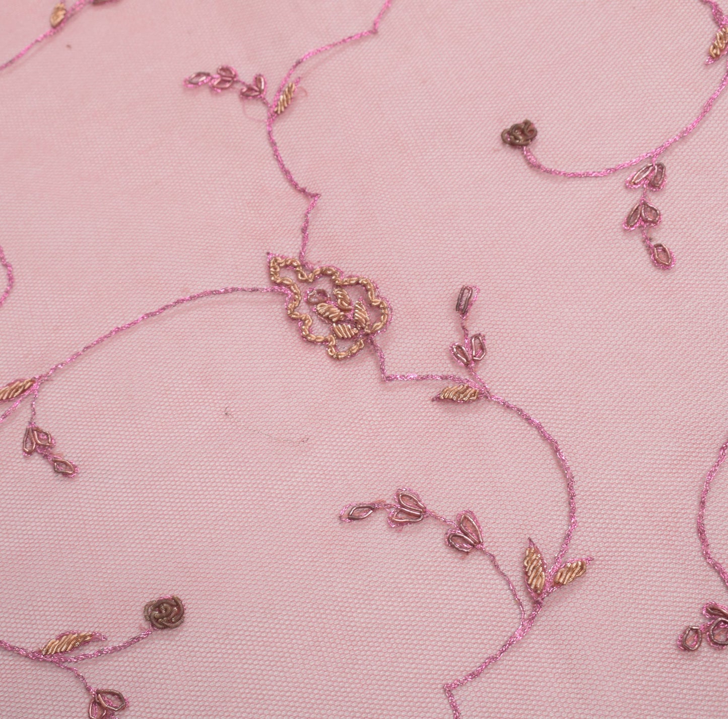 Sushila Vintage Pink Net Mesh Dupatta Hand Beaded Zardozi Wedding Long Stole