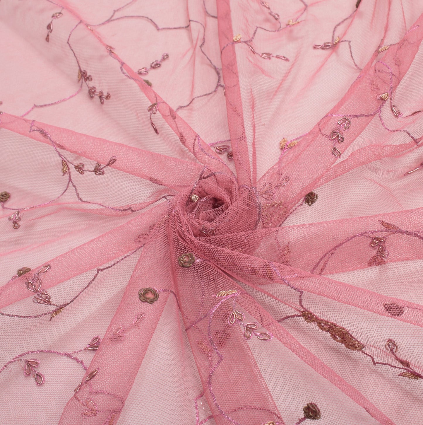 Sushila Vintage Pink Net Mesh Dupatta Hand Beaded Zardozi Wedding Long Stole