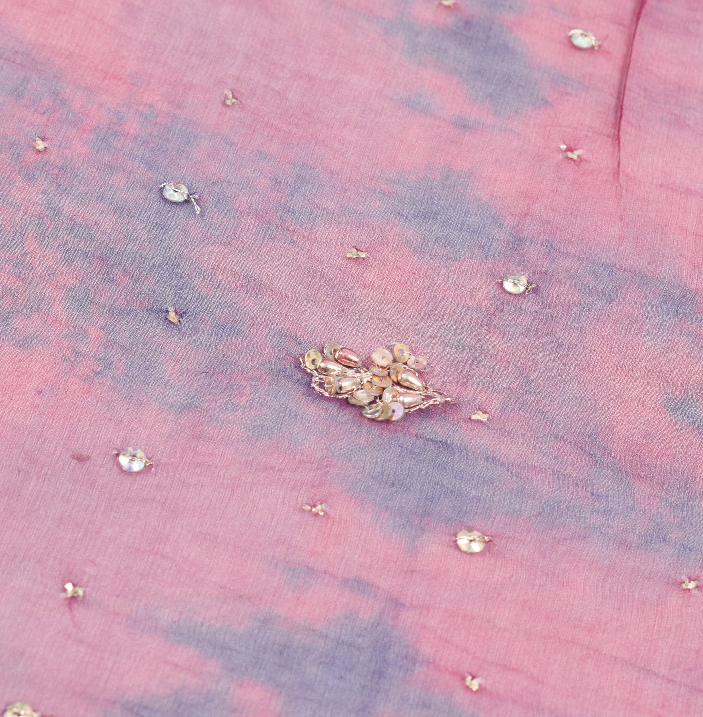 Sushila Vintage Hand Beaded Dupatta Pure Chiffon Tie-Dye magenta Long Stole