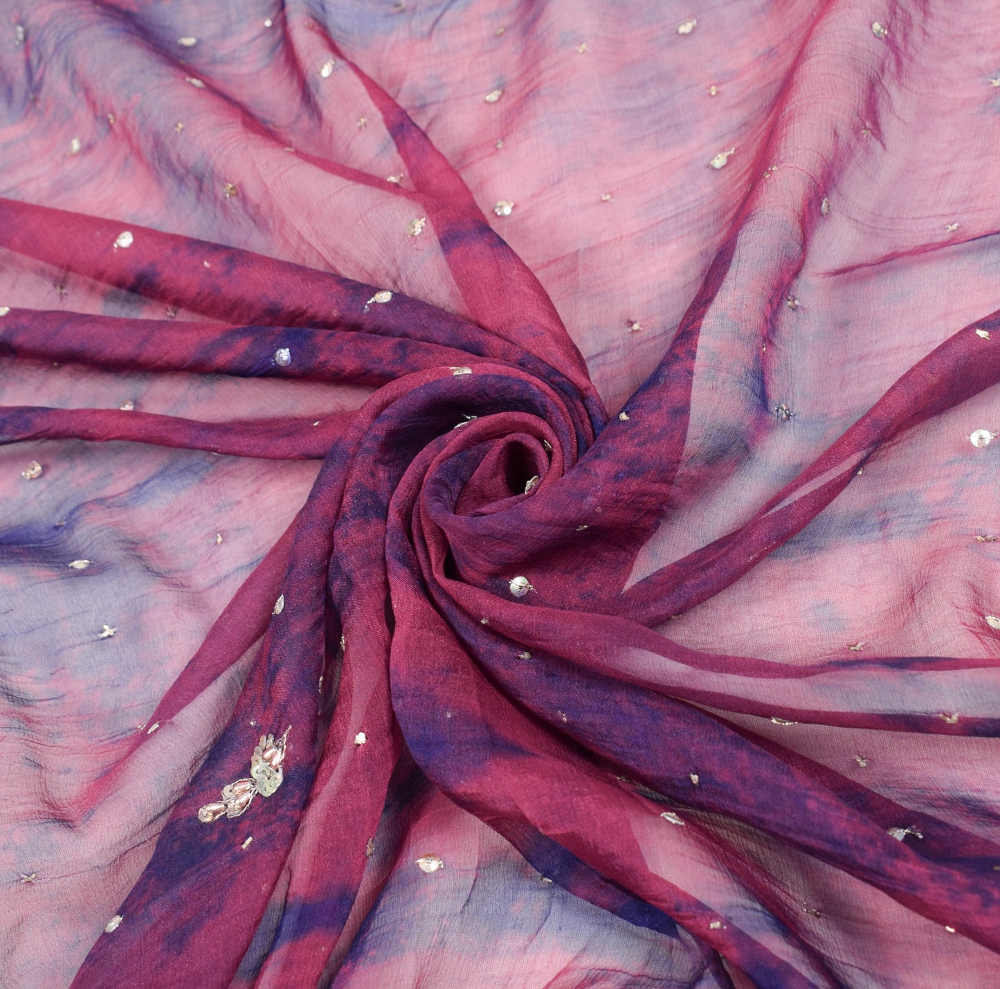 Sushila Vintage Hand Beaded Dupatta Pure Chiffon Tie-Dye magenta Long Stole