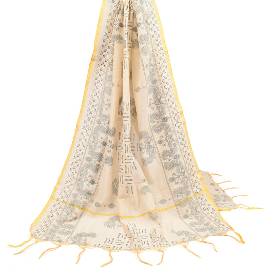 Sushila Vintage Kalamkari Printed Dupatta Art Cotton Silk Beige Long Stole Wrap