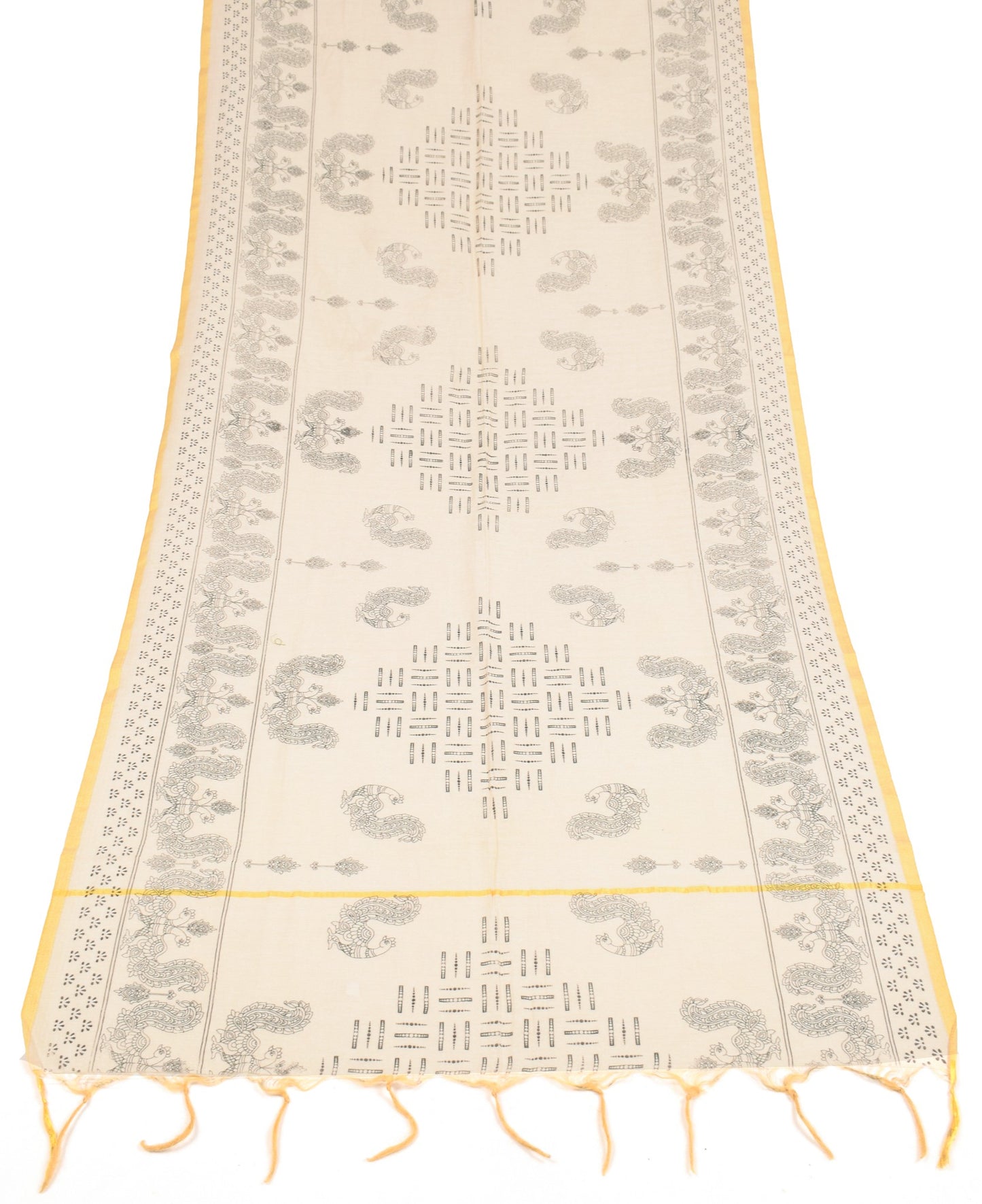 Sushila Vintage Kalamkari Printed Dupatta Art Cotton Silk Beige Long Stole Wrap