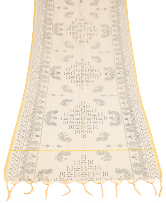 Sushila Vintage Kalamkari Printed Dupatta Art Cotton Silk Beige Long Stole Wrap