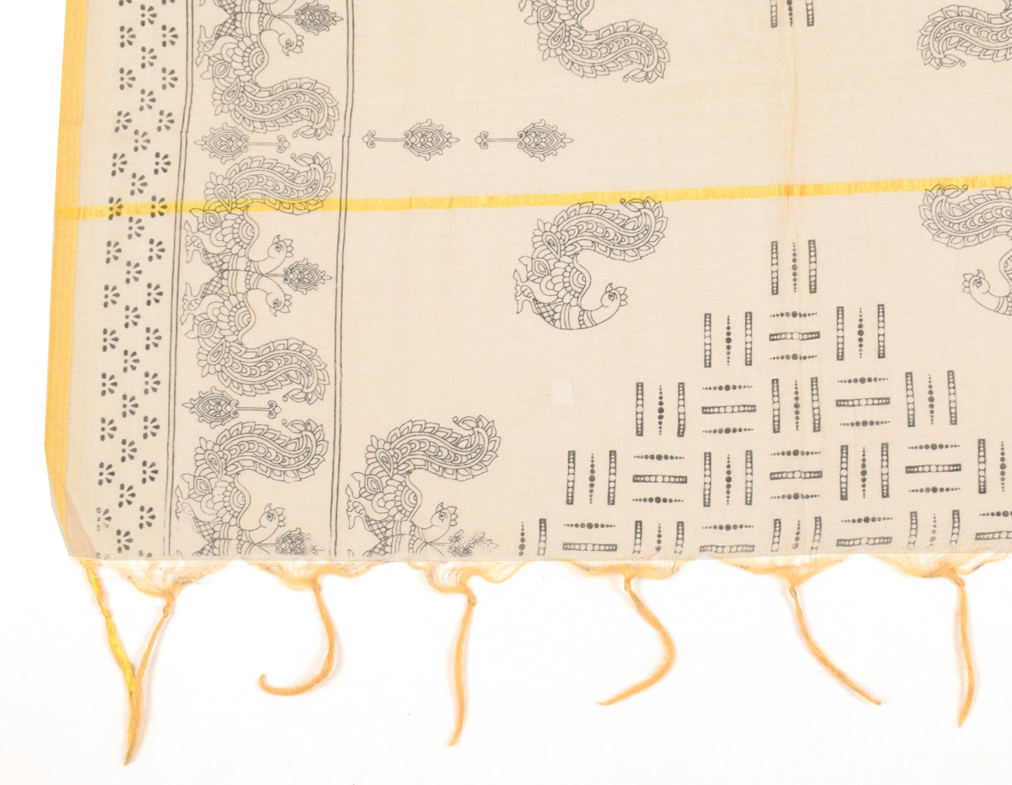 Sushila Vintage Kalamkari Printed Dupatta Art Cotton Silk Beige Long Stole Wrap