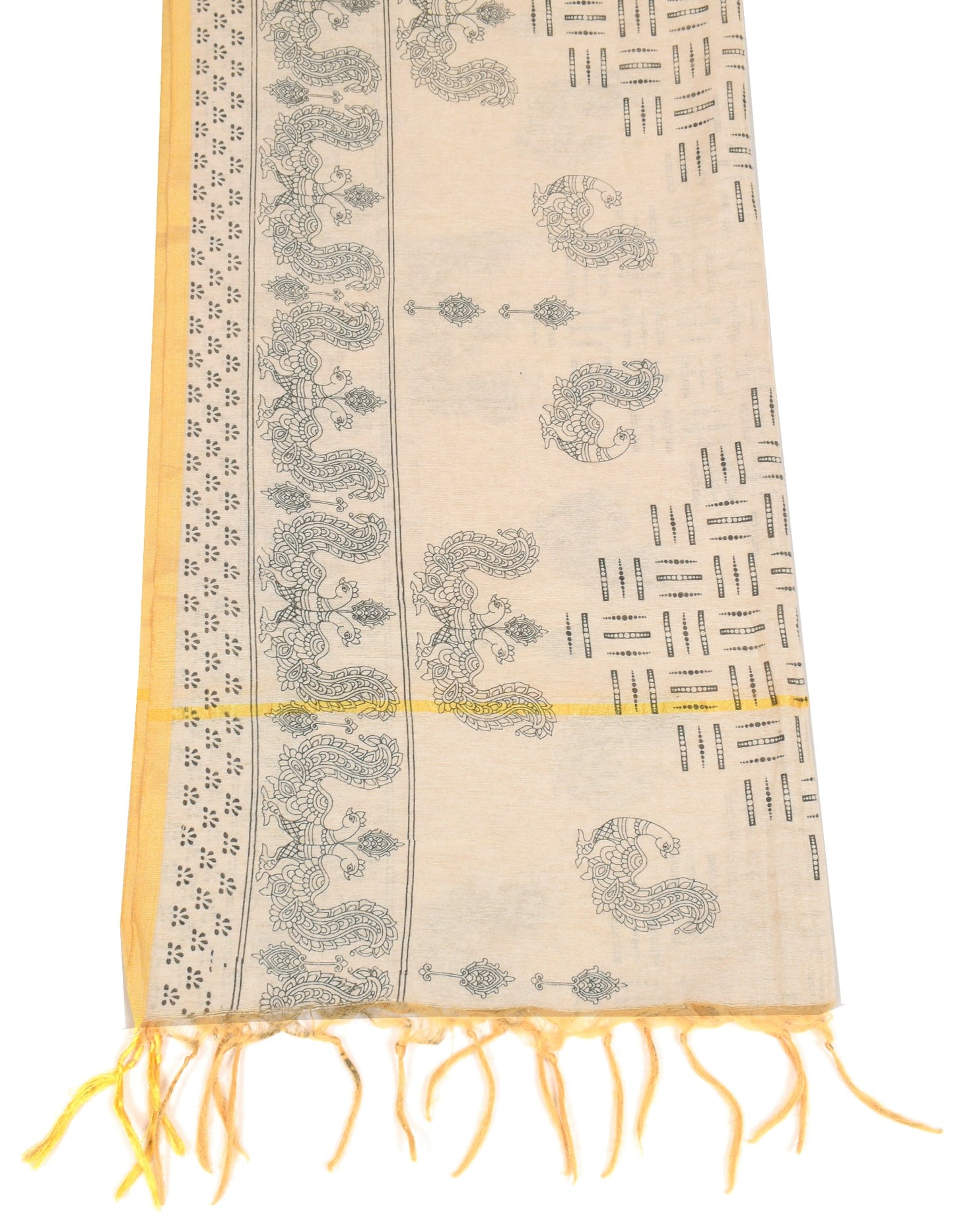 Sushila Vintage Kalamkari Printed Dupatta Art Cotton Silk Beige Long Stole Wrap