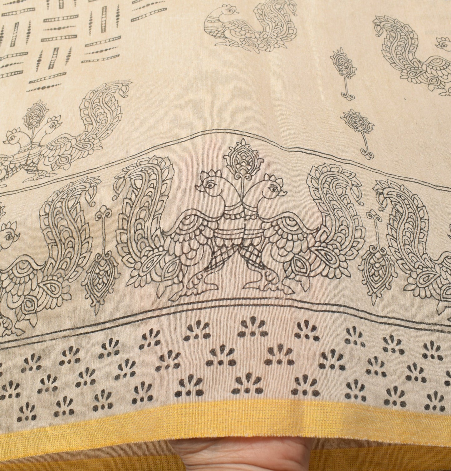 Sushila Vintage Kalamkari Printed Dupatta Art Cotton Silk Beige Long Stole Wrap