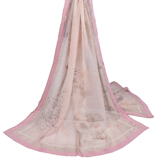 Sushila Vintage Floral Printed Dupatta Pure Georgette Light Pink Long Stole Veil
