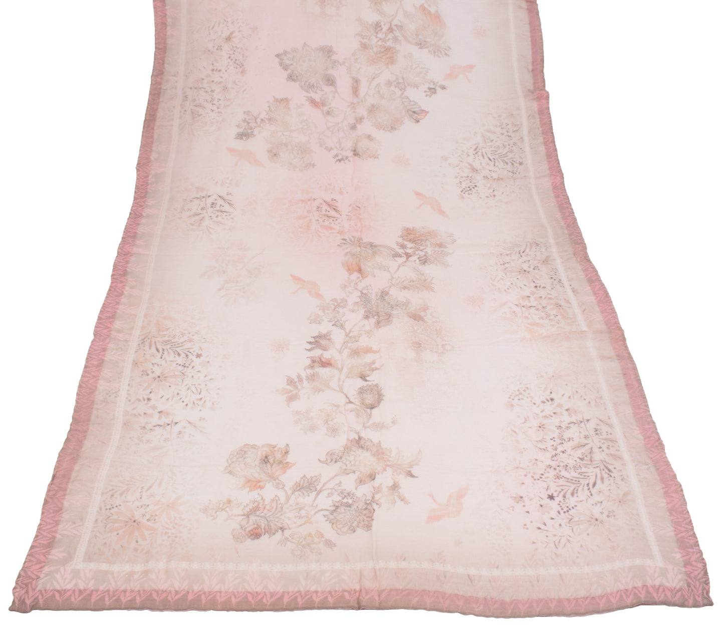 Sushila Vintage Floral Printed Dupatta Pure Georgette Light Pink Long Stole Veil