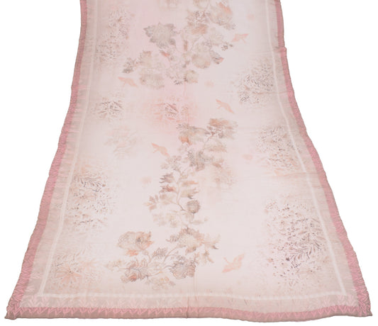 Sushila Vintage Floral Printed Dupatta Pure Georgette Light Pink Long Stole Veil