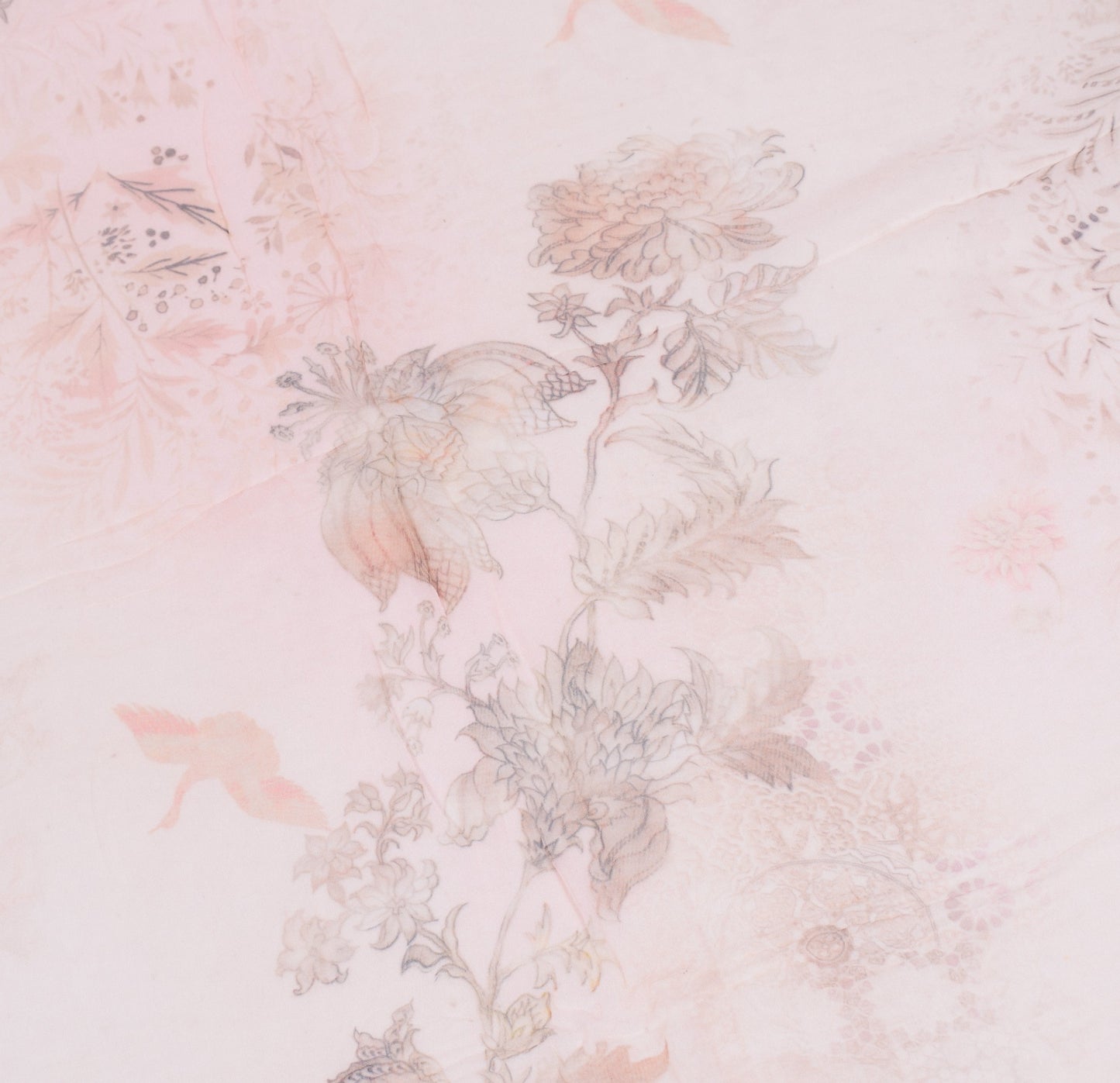 Sushila Vintage Floral Printed Dupatta Pure Georgette Light Pink Long Stole Veil