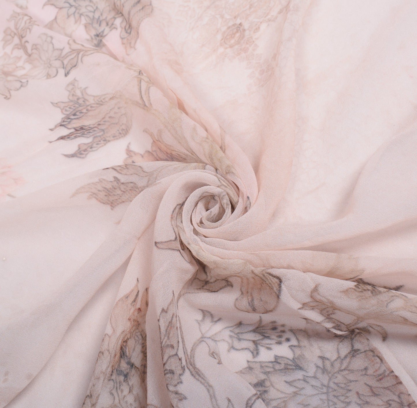 Sushila Vintage Floral Printed Dupatta Pure Georgette Light Pink Long Stole Veil