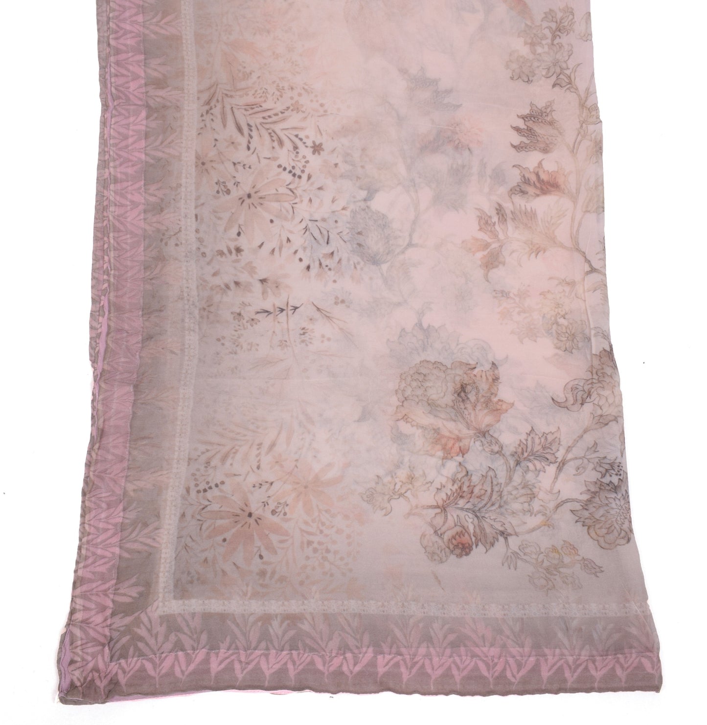 Sushila Vintage Floral Printed Dupatta Pure Georgette Light Pink Long Stole Veil