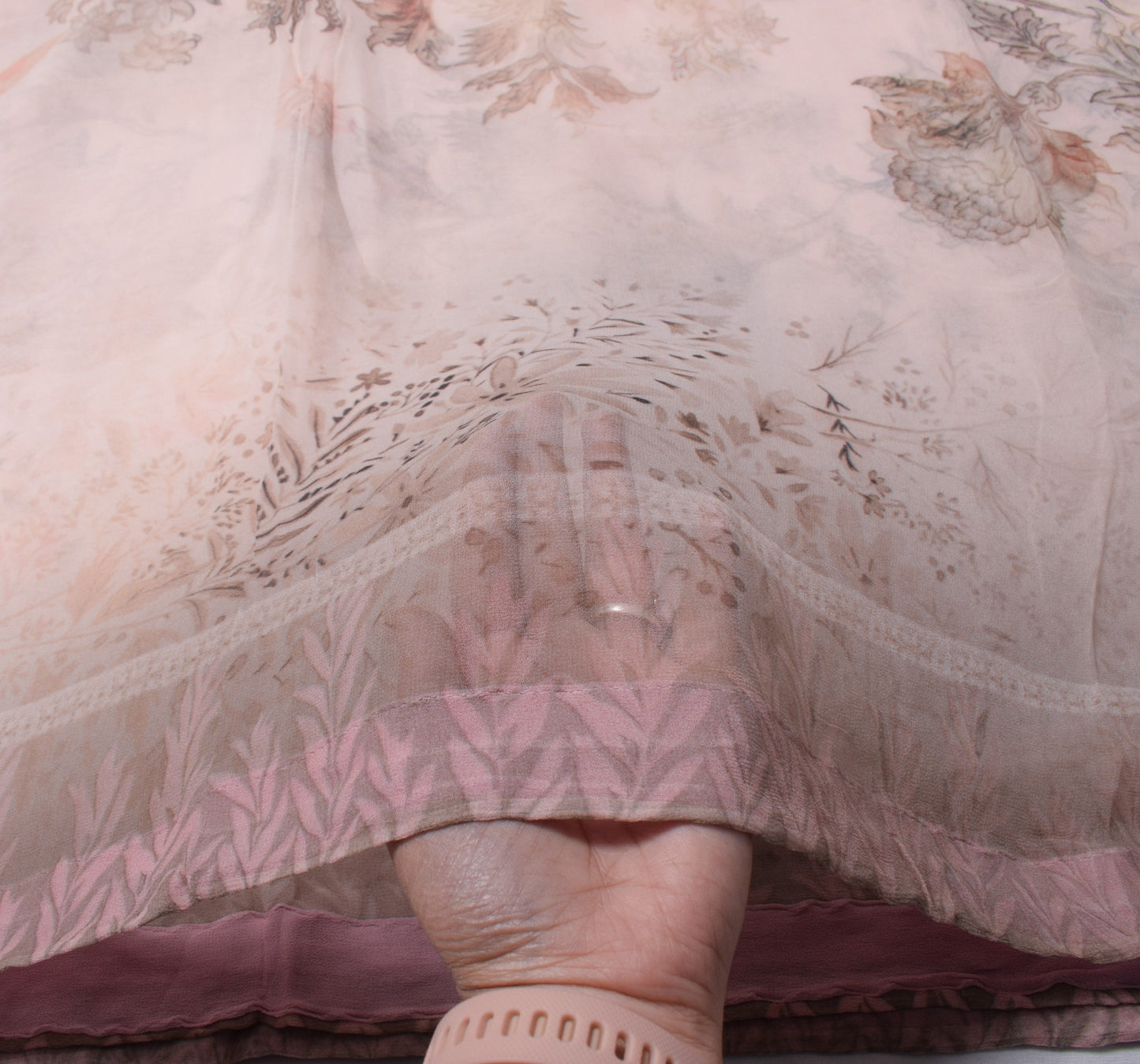 Sushila Vintage Floral Printed Dupatta Pure Georgette Light Pink Long Stole Veil