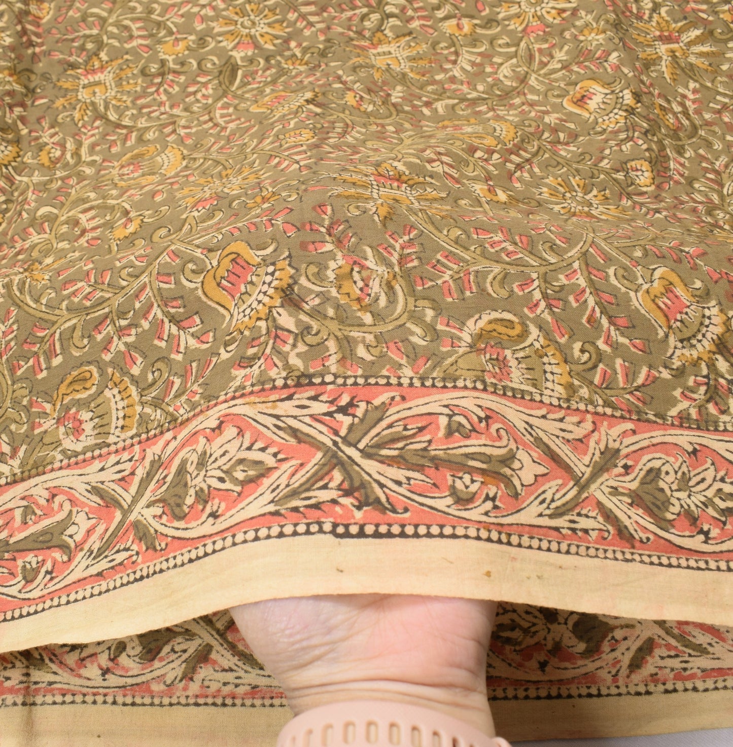 Sushila Vintage Hand Block Print Dupatta Kalamkari Pure Cotton Green Long Stole