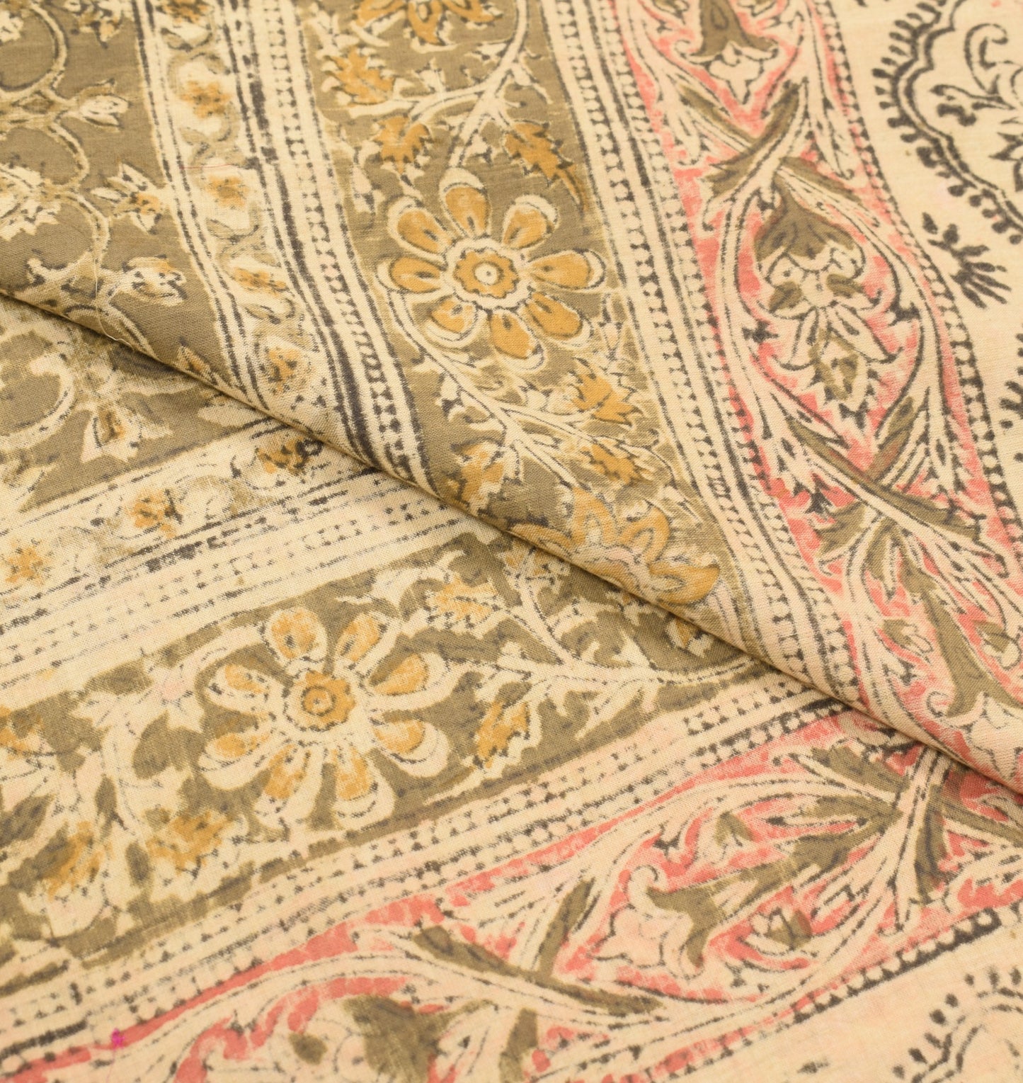 Sushila Vintage Hand Block Print Dupatta Kalamkari Pure Cotton Green Long Stole
