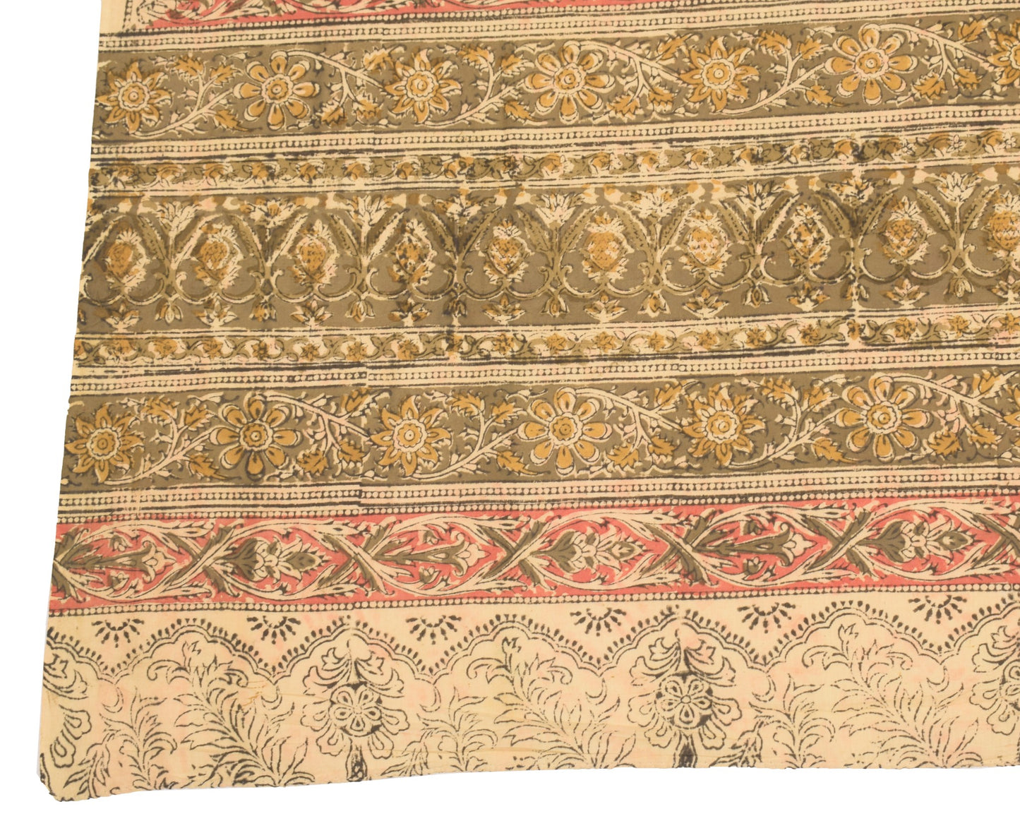 Sushila Vintage Hand Block Print Dupatta Kalamkari Pure Cotton Green Long Stole