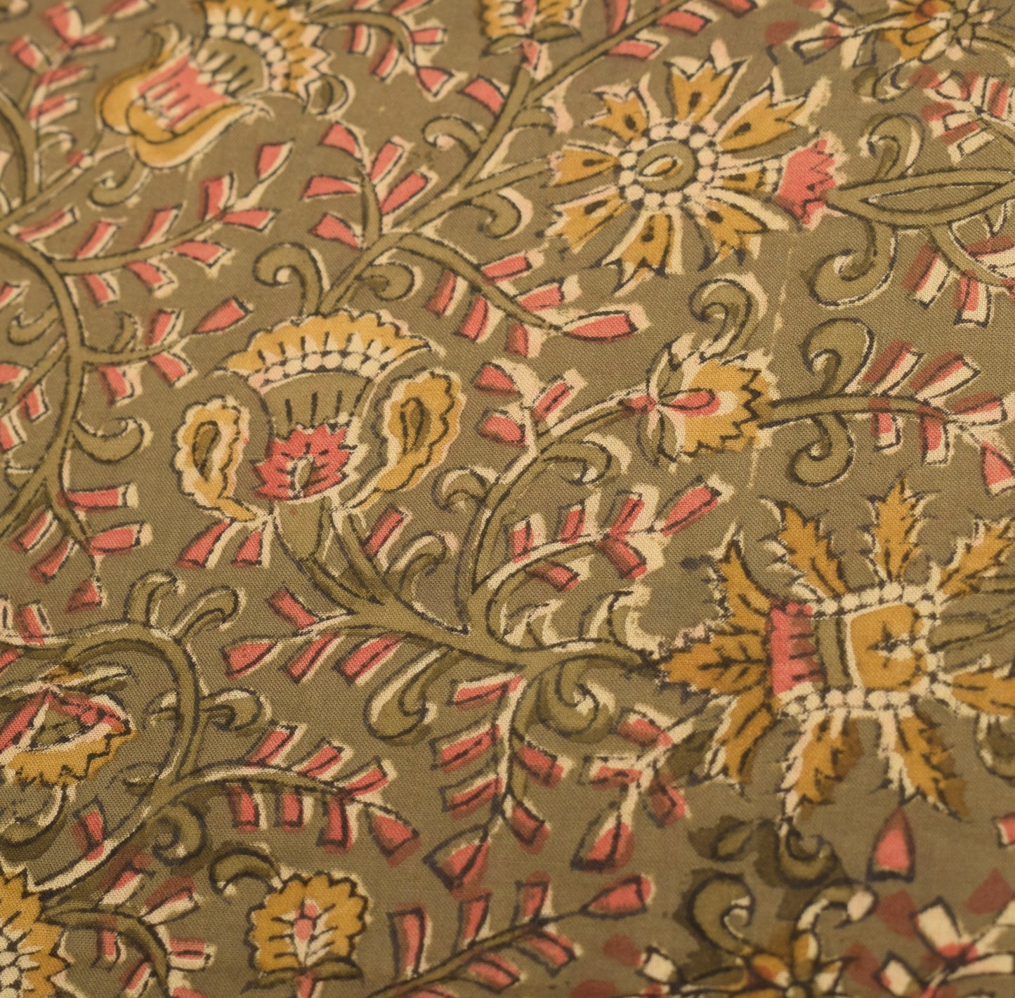 Sushila Vintage Hand Block Print Dupatta Kalamkari Pure Cotton Green Long Stole