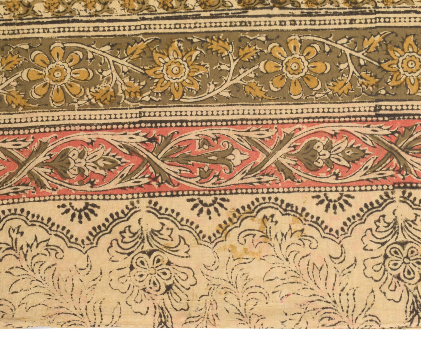 Sushila Vintage Hand Block Print Dupatta Kalamkari Pure Cotton Green Long Stole