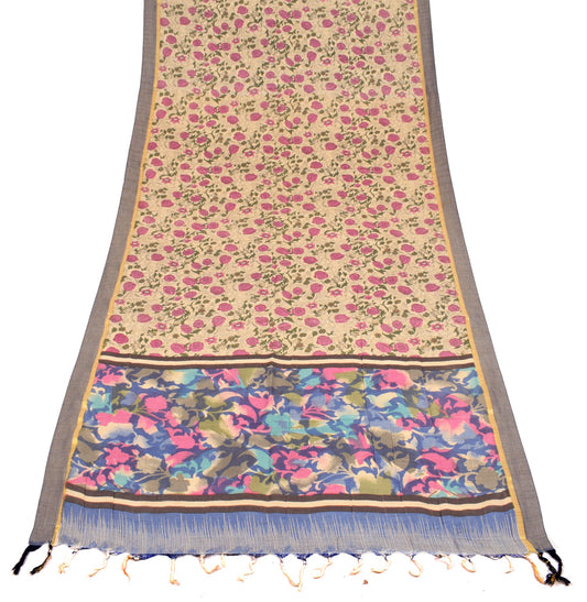 Sushila Vintage Floral Cream Dupatta Pure Woolen Printed Soft Indian Long Stole