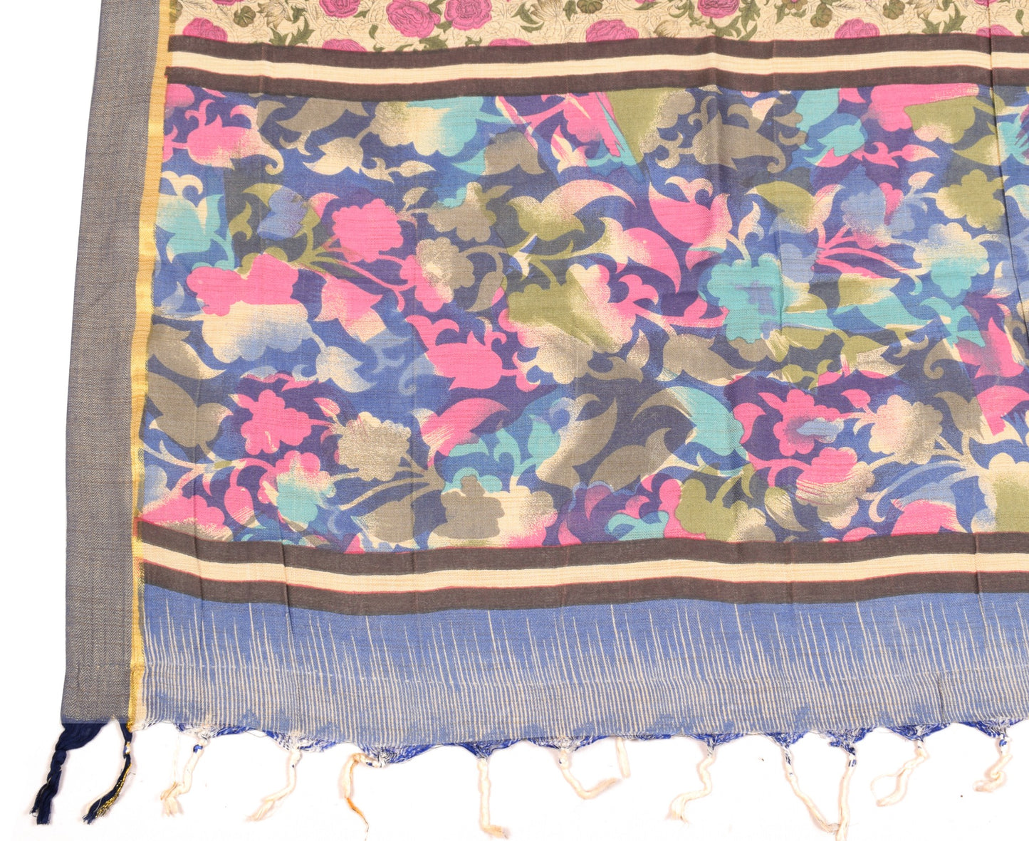 Sushila Vintage Floral Cream Dupatta Pure Woolen Printed Soft Indian Long Stole