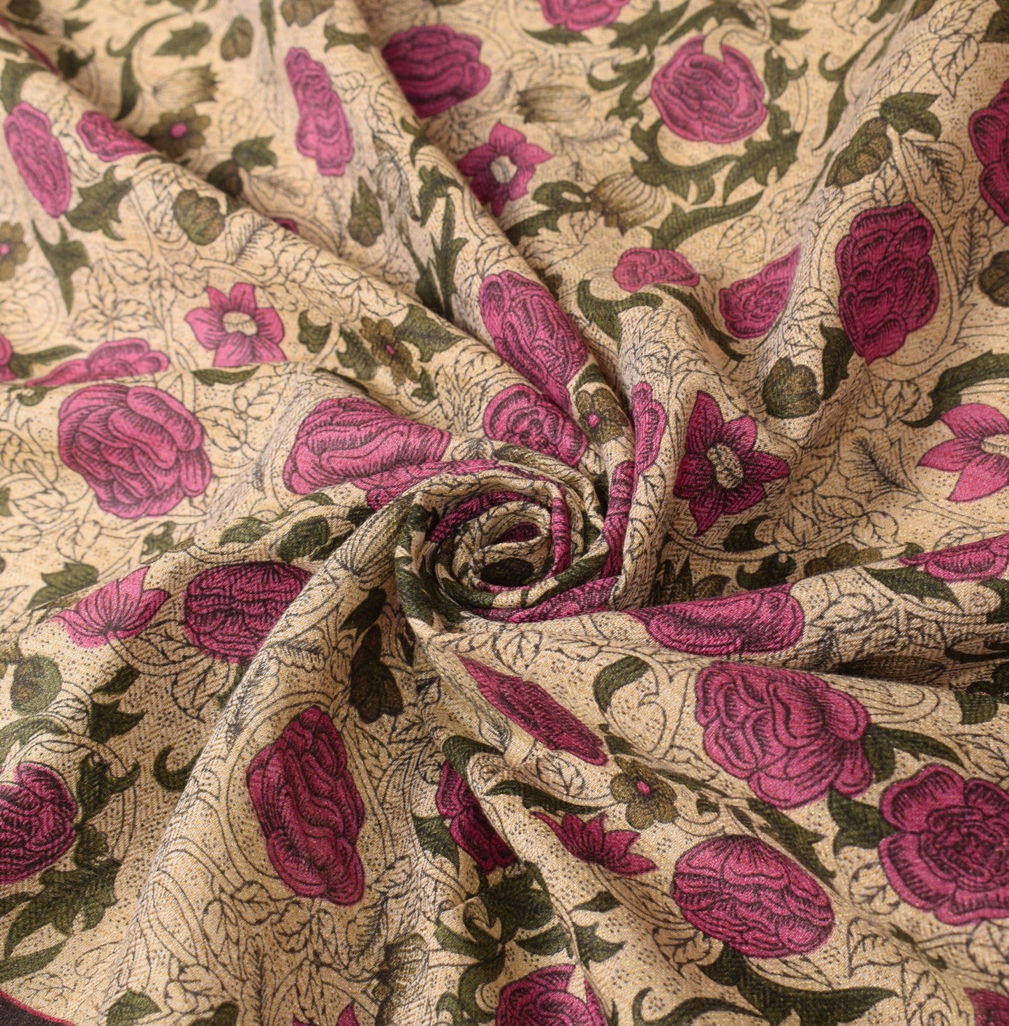 Sushila Vintage Floral Cream Dupatta Pure Woolen Printed Soft Indian Long Stole