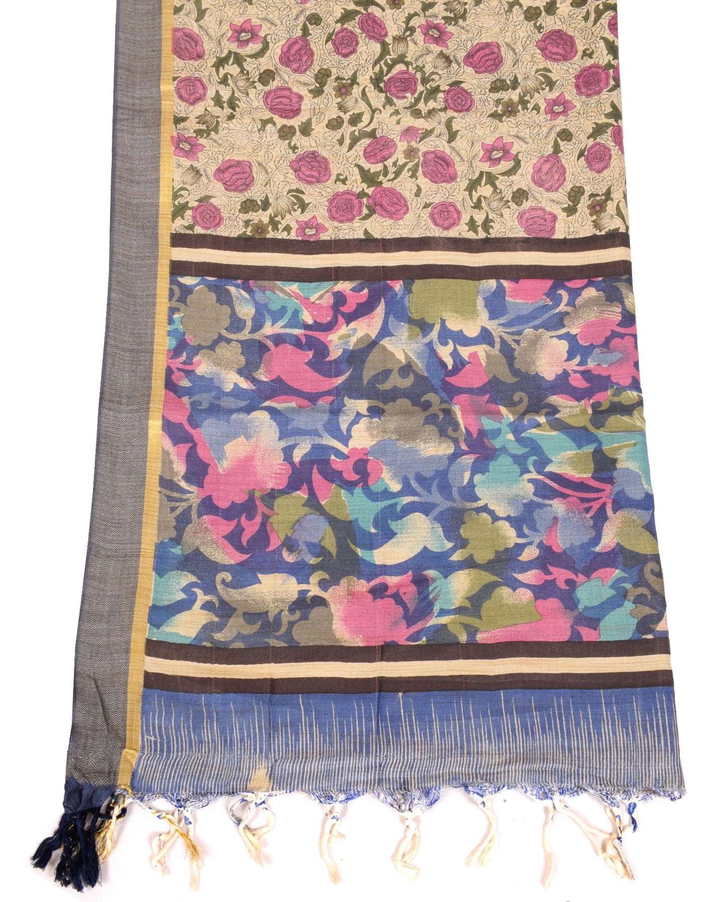 Sushila Vintage Floral Cream Dupatta Pure Woolen Printed Soft Indian Long Stole
