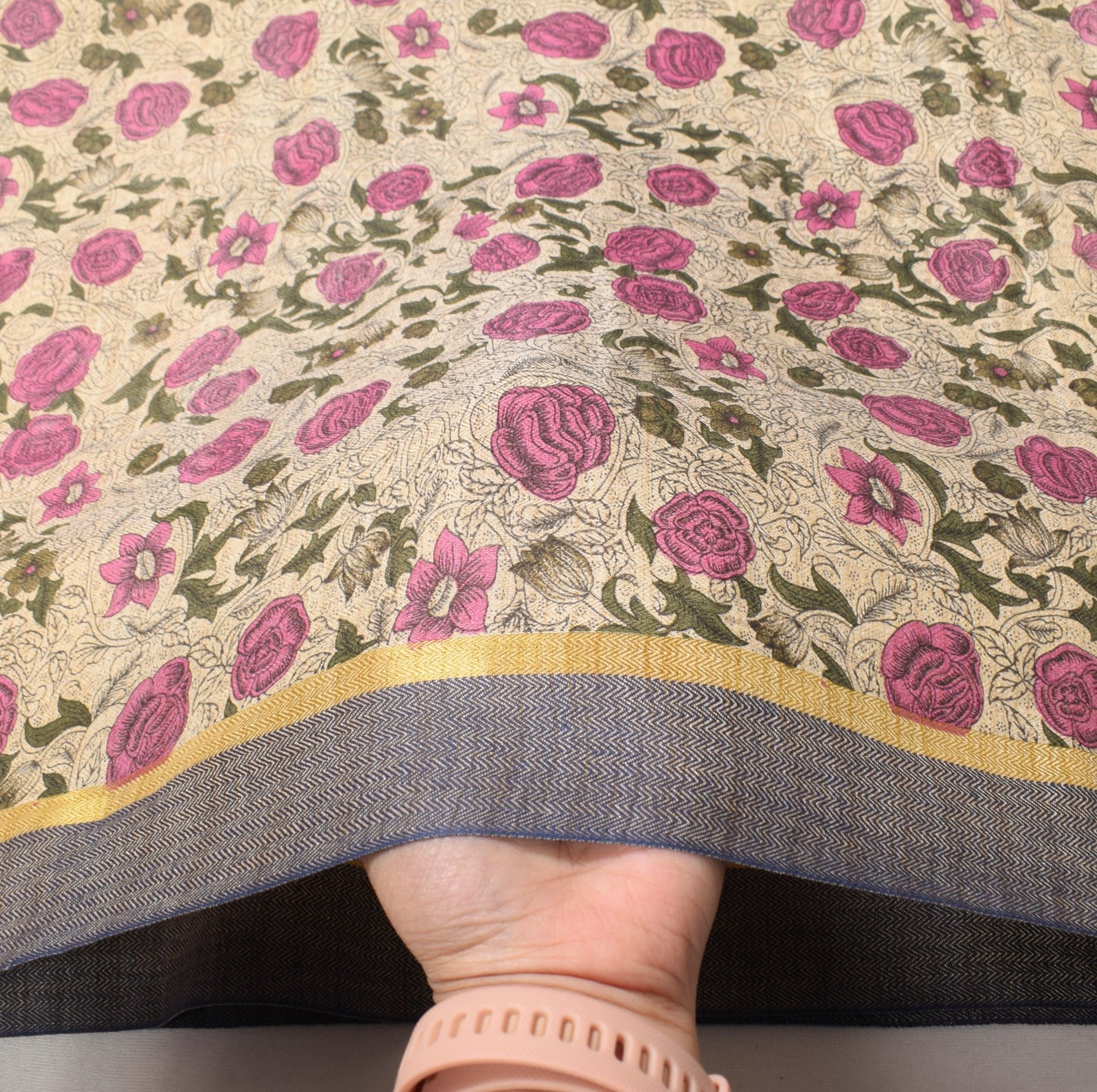 Sushila Vintage Floral Cream Dupatta Pure Woolen Printed Soft Indian Long Stole