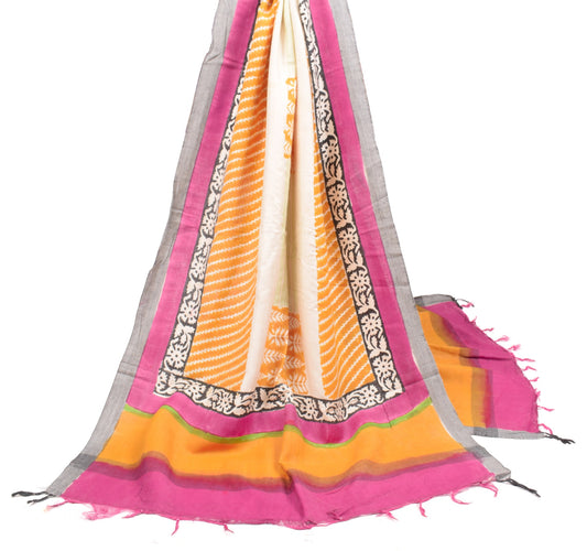 Sushila Vintage Cream Pure Woolen Dupatta Hand Block Printed Long Stole Shawl