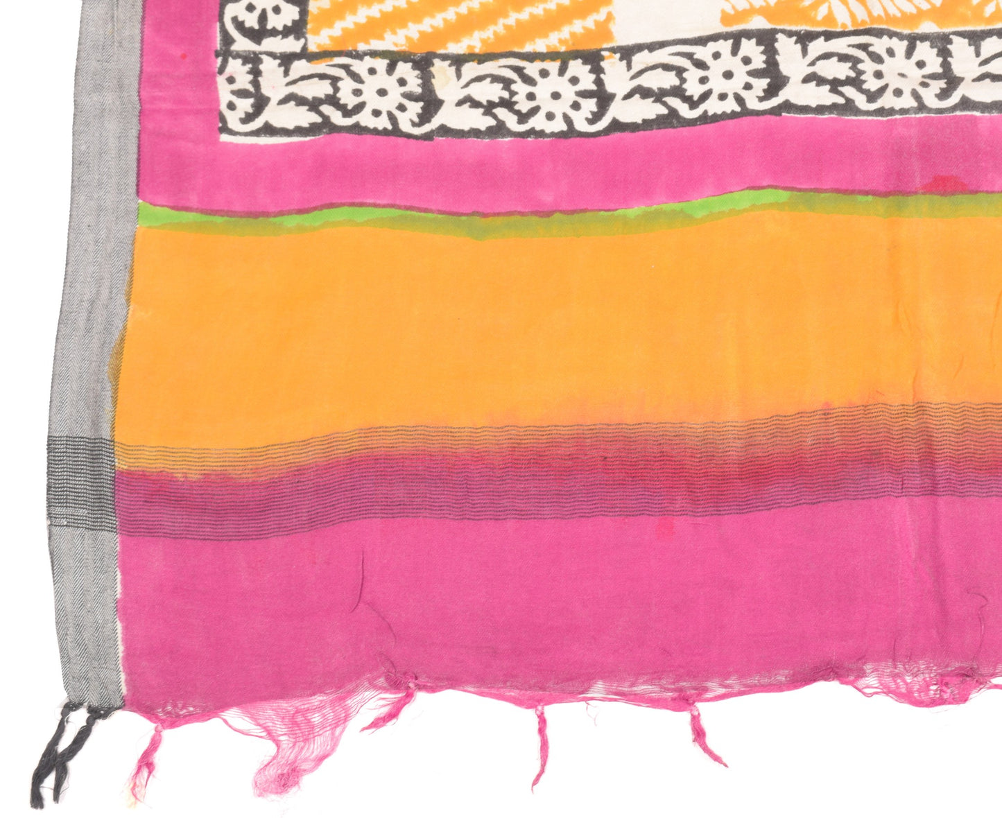 Sushila Vintage Cream Pure Woolen Dupatta Hand Block Printed Long Stole Shawl