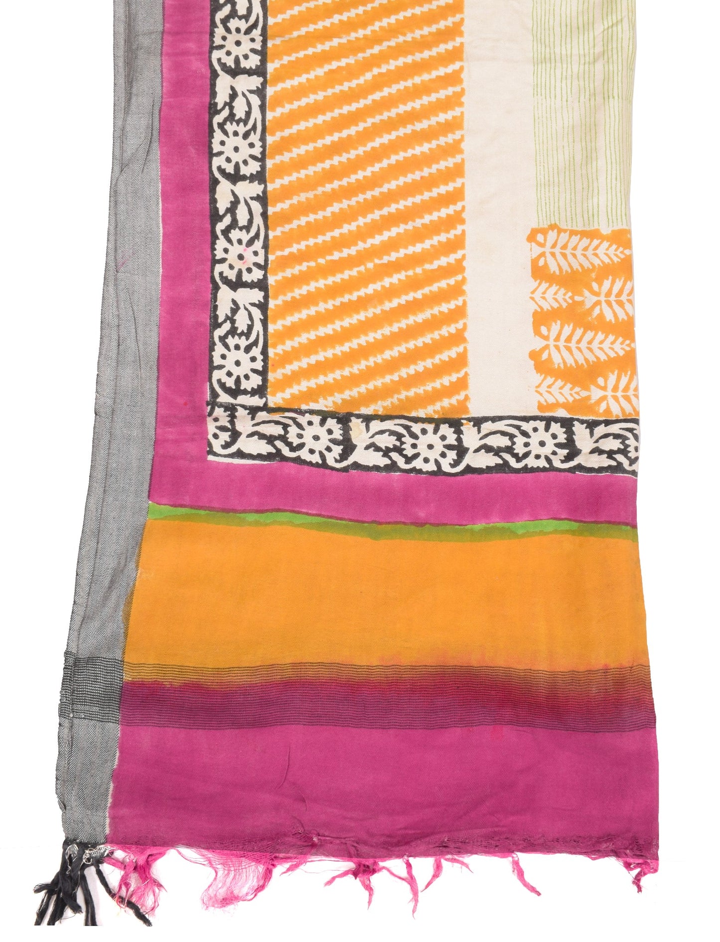 Sushila Vintage Cream Pure Woolen Dupatta Hand Block Printed Long Stole Shawl