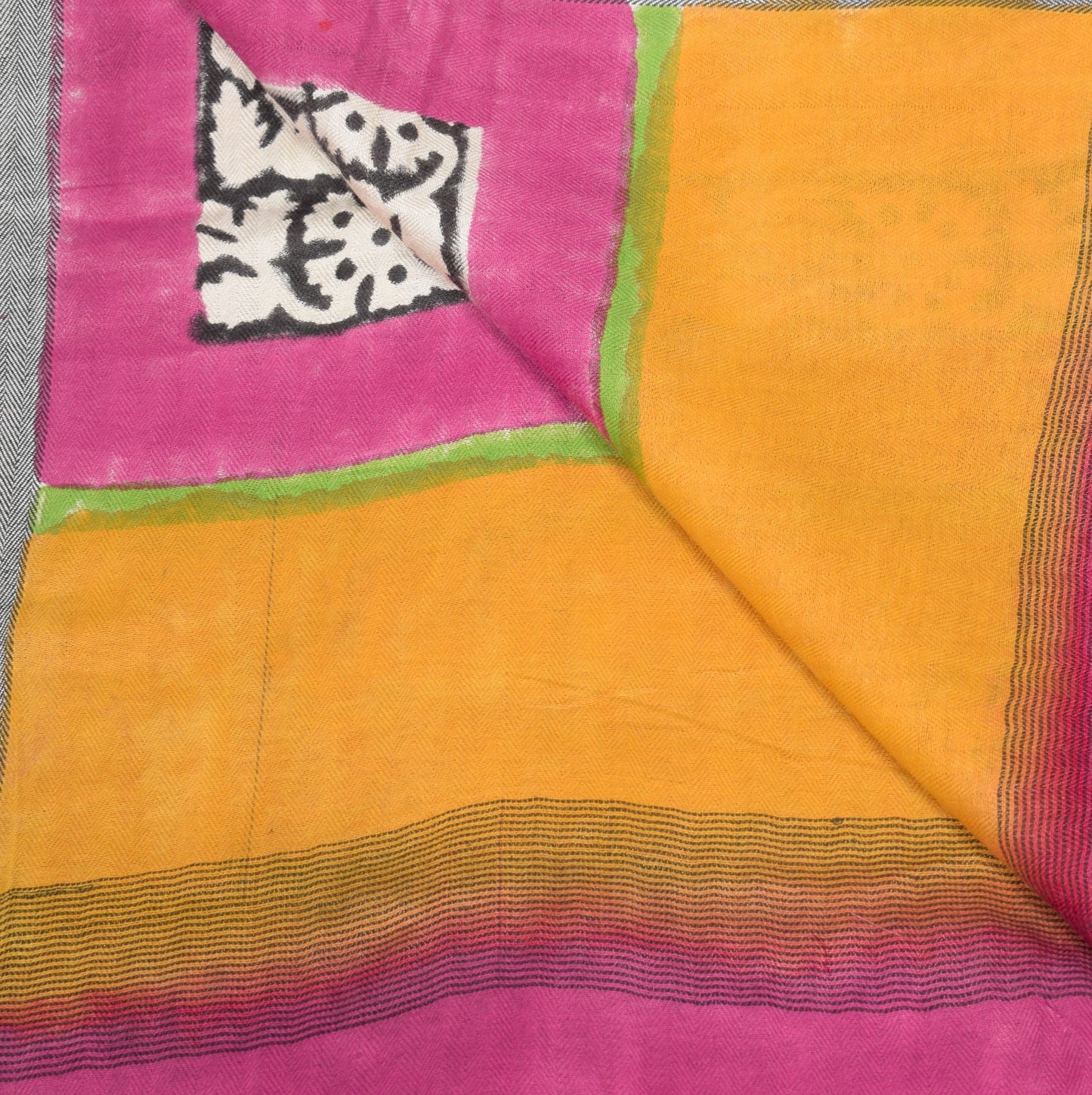 Sushila Vintage Cream Pure Woolen Dupatta Hand Block Printed Long Stole Shawl