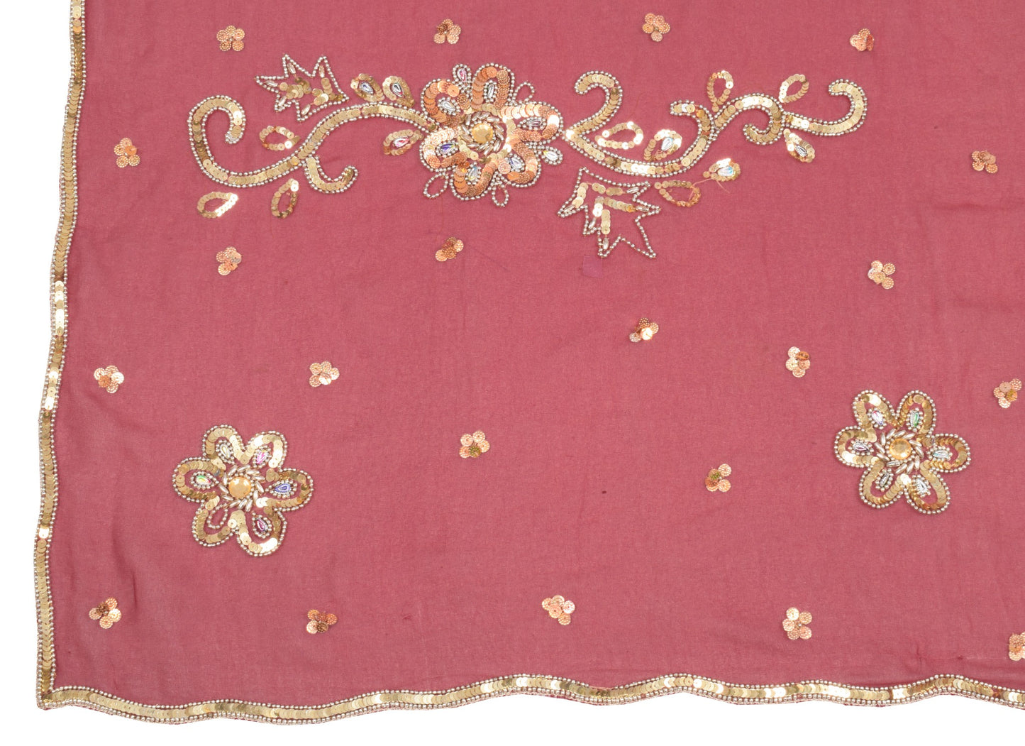Sushila Vintage Sequins Embellish Dupatta Georgette Maroon Wedding Long Stole