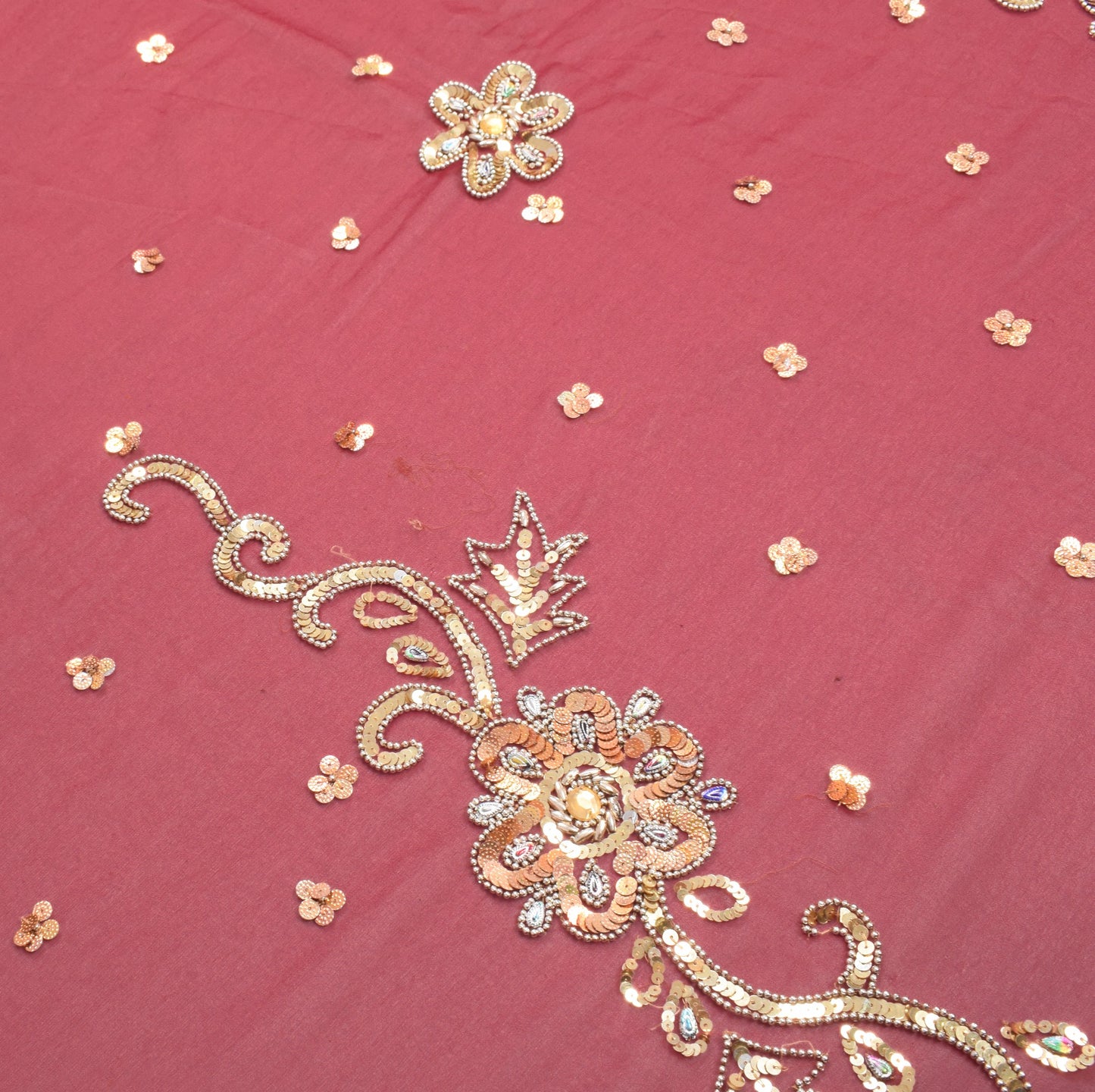 Sushila Vintage Sequins Embellish Dupatta Georgette Maroon Wedding Long Stole