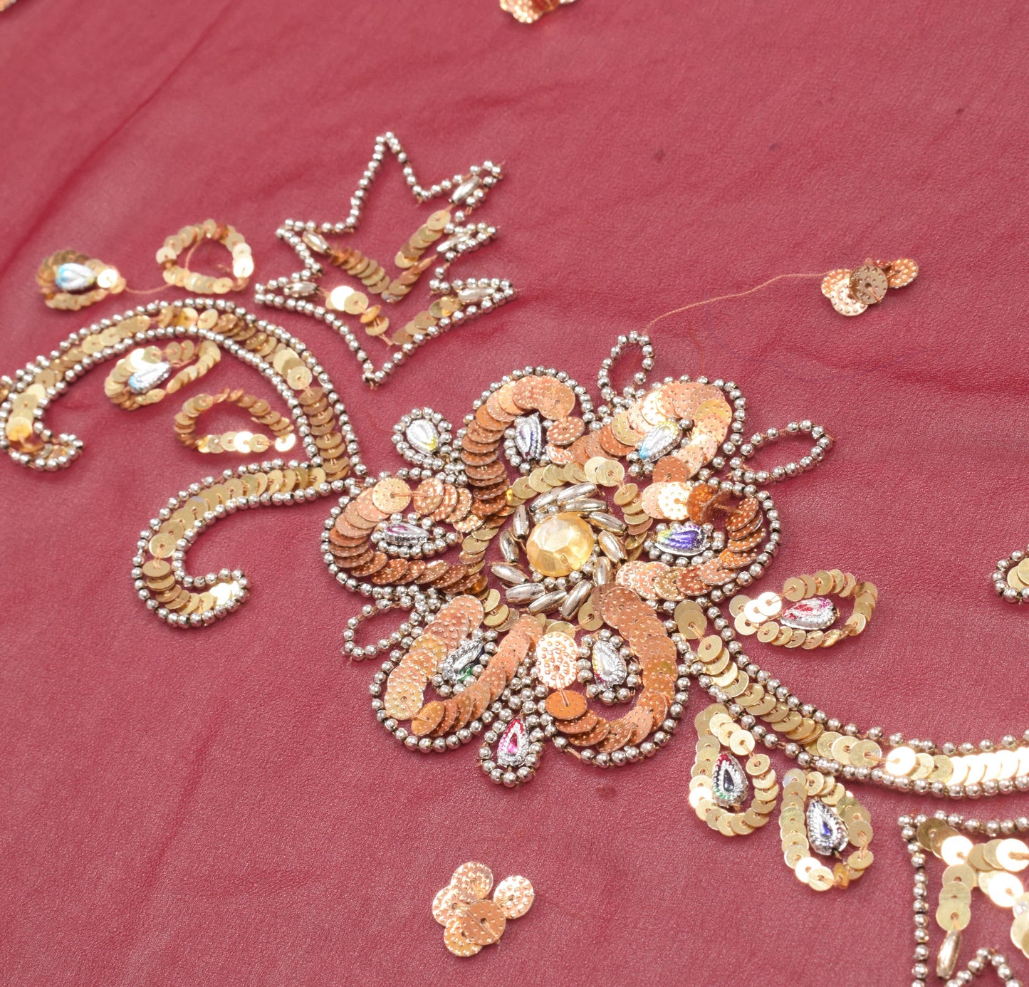 Sushila Vintage Sequins Embellish Dupatta Georgette Maroon Wedding Long Stole