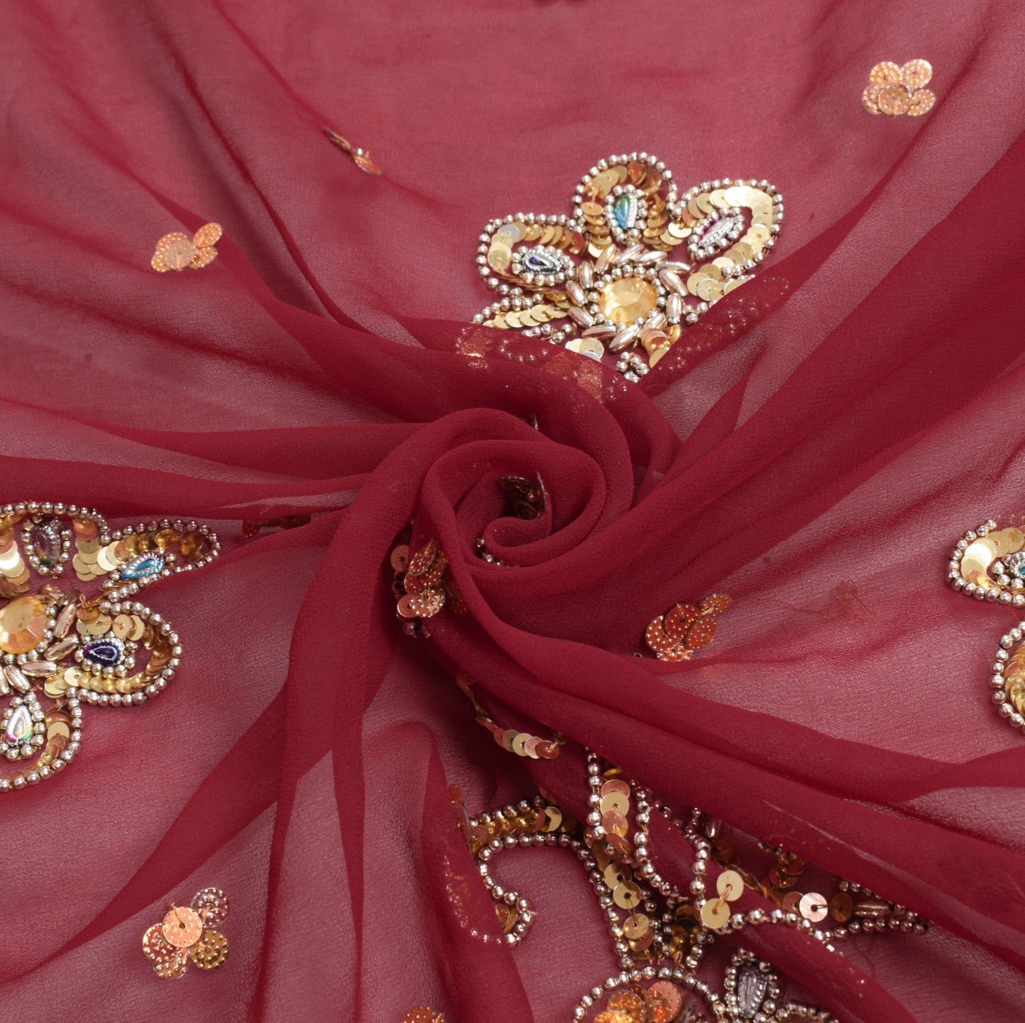 Sushila Vintage Sequins Embellish Dupatta Georgette Maroon Wedding Long Stole