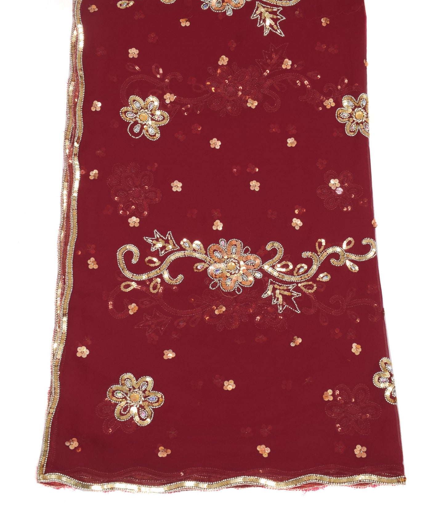 Sushila Vintage Sequins Embellish Dupatta Georgette Maroon Wedding Long Stole