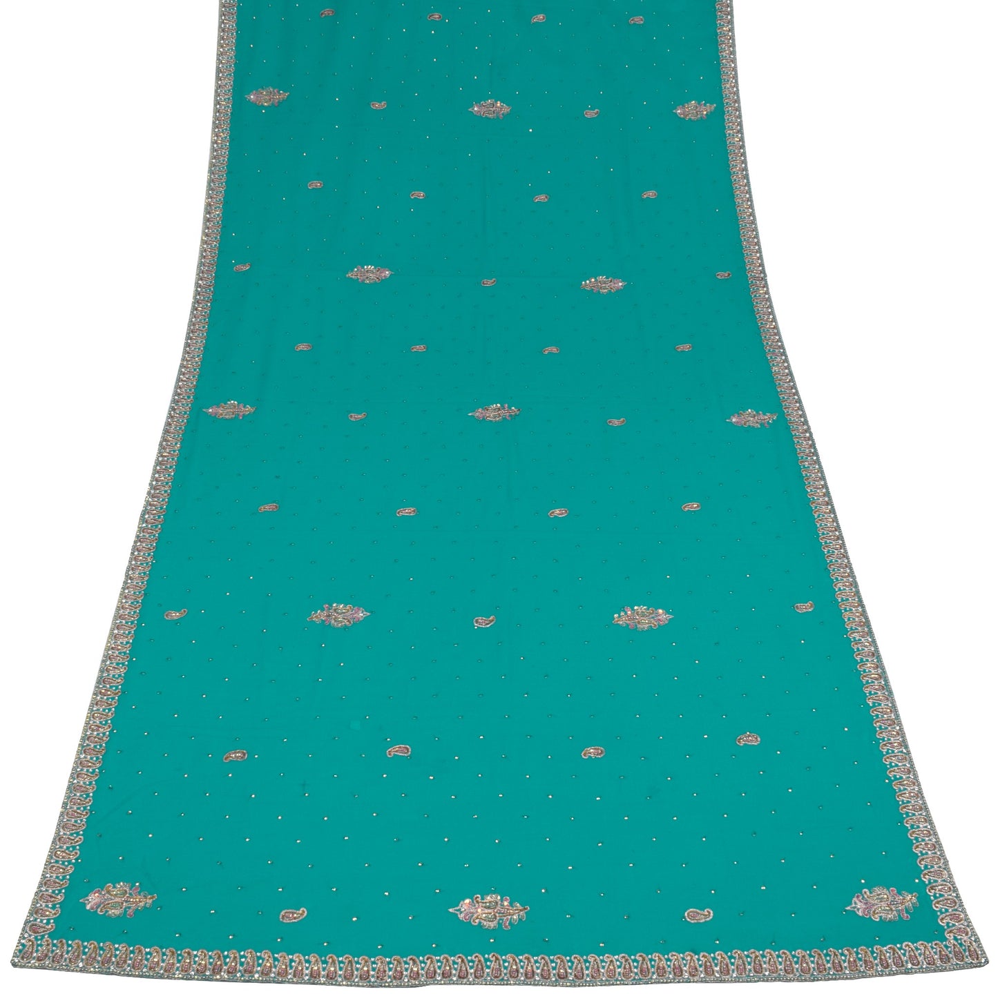 Sushila Vintage Turquoise Green Dupatta Georgette Zari Sequins Work Long Stole