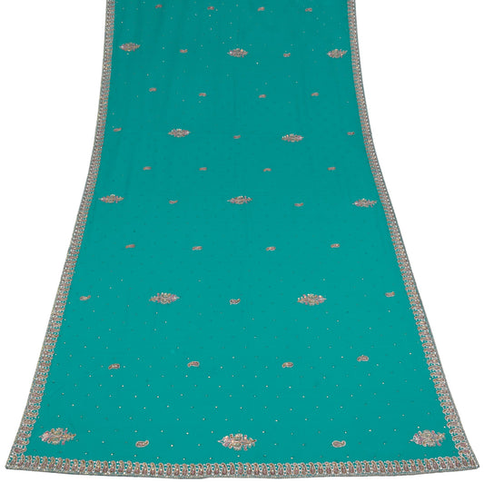 Sushila Vintage Turquoise Green Dupatta Georgette Zari Sequins Work Long Stole