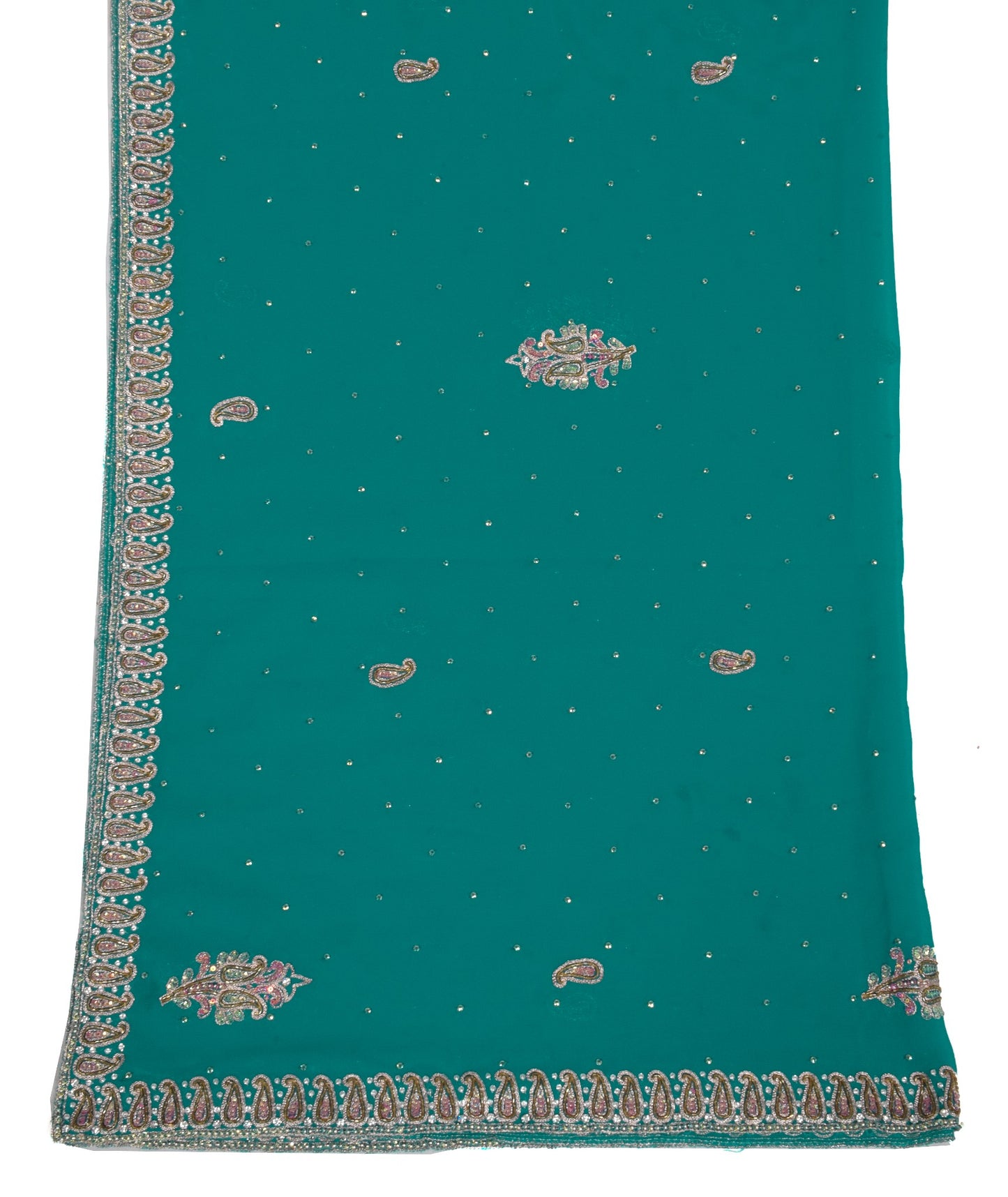 Sushila Vintage Turquoise Green Dupatta Georgette Zari Sequins Work Long Stole