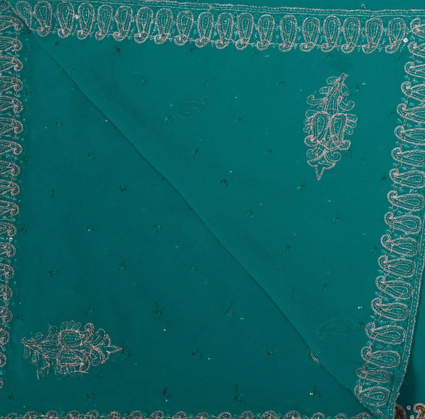 Sushila Vintage Turquoise Green Dupatta Georgette Zari Sequins Work Long Stole