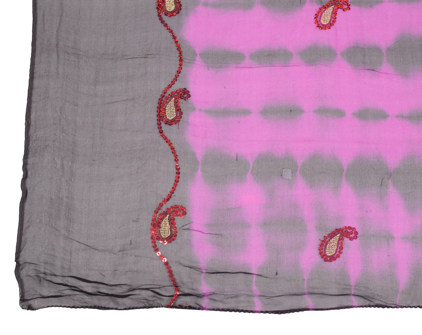 Sushila Vintage Tie-Dye Dupatta Pure Georgette Magenta Black Long Stole Scarves
