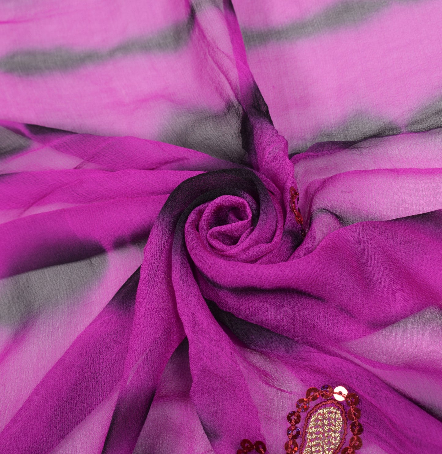 Sushila Vintage Tie-Dye Dupatta Pure Georgette Magenta Black Long Stole Scarves
