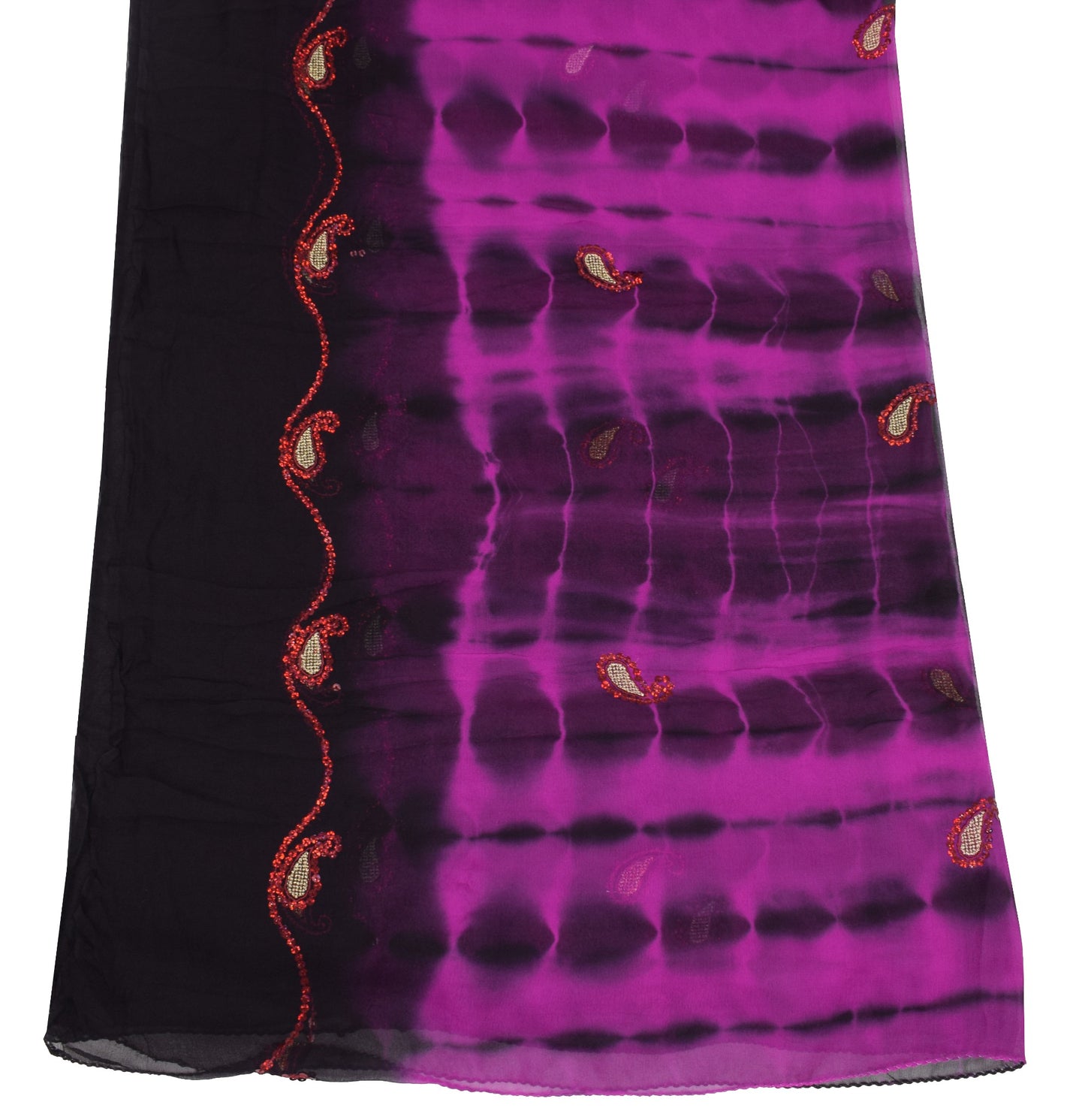 Sushila Vintage Tie-Dye Dupatta Pure Georgette Magenta Black Long Stole Scarves